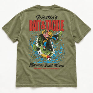 Westie's Tee - Men's Faded Army - back flat lay